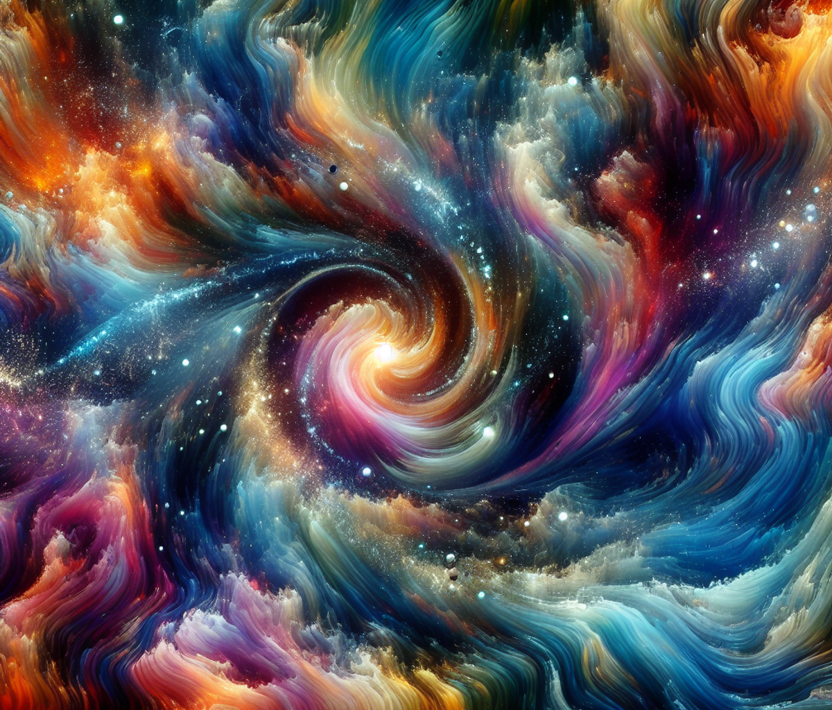 Vibrant, swirling colors in an abstract cosmic energy pattern.